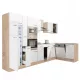 Dulap de bucatarie de colt Yorki 370, corp din stejar Sonoma, cu fata alb satinat