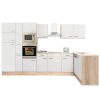 Dulap de bucatarie de colt Yorki 370, corp din stejar Sonoma, cu fata alb satinat