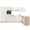 Dulap de bucatarie de colt Yorki 370, corp din stejar Sonoma, cu fata alb satinat