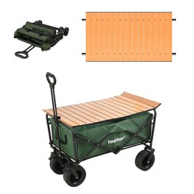   Cărucior de plajă pliabil premium de grădină cu masă verde