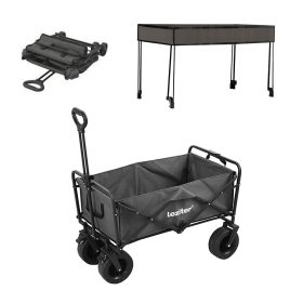   Cărucior de plajă pliabil premium de grădină cu acoperiș gri