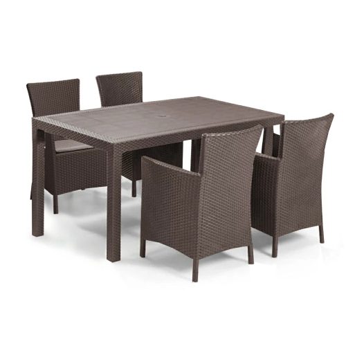 Set de mobilier de gradina Meliowa cu 4 locuri, maro, cu perne taupe calde