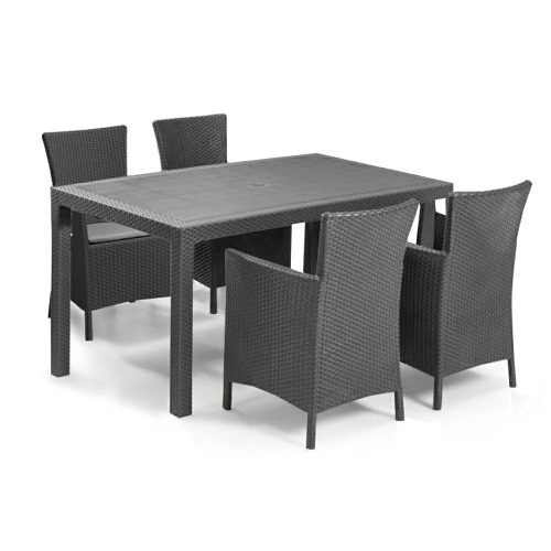 Set de mobilier de gradina Meliowa cu 4 locuri, culoare grafit, cu perne gri deschis
