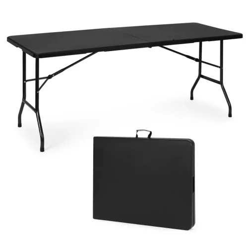 Masă de catering 180 cm, pliabilă în valiză, neagră