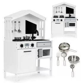   Bucătărie pentru copii din lemn, cuptor, arzătoare cu microunde, accesorii