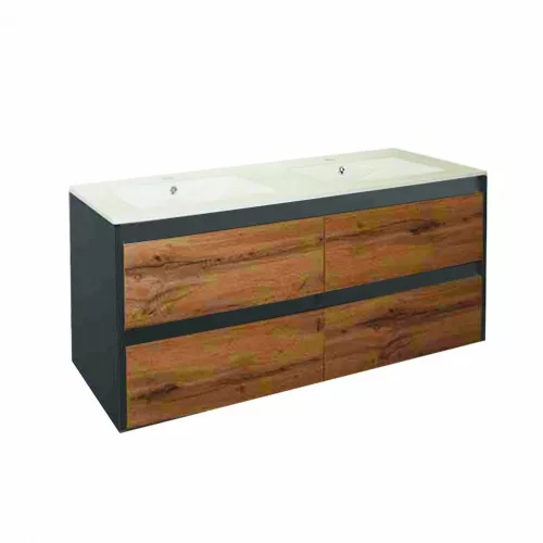 Mobilier de baie Porto 120 cu baza si lavoar in culoarea stejarului rustic antracit