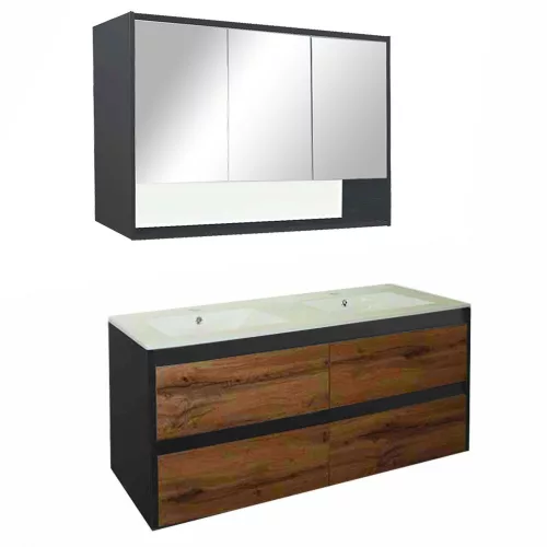 Mobilier complet de baie Porto 120 in culoarea stejarului rustic antracit