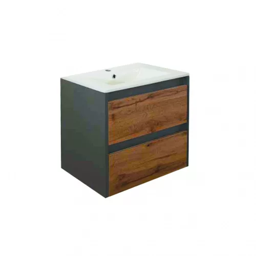 Mobilier de baie Porto 60 cu baza si lavoar in culoarea stejarului rustic antracit