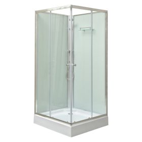 Cabina de dus patrata Polo White II, alba, cu cadita de dus acrilica, 80x80x195 cm