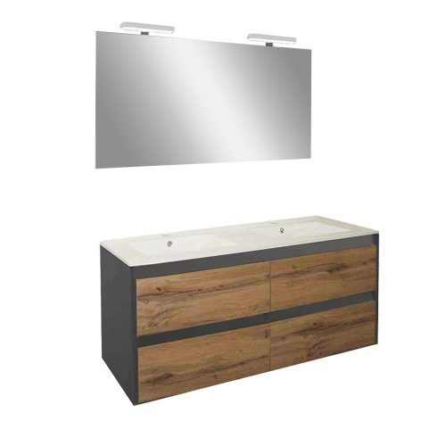 Mobilier complet de baie Porto Prime 120 in culoarea stejarului rustic antracit