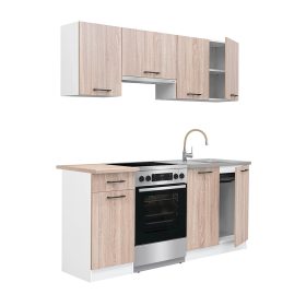 Mobila de bucatarie Praktik 180, corp alb, fata stejar sonoma