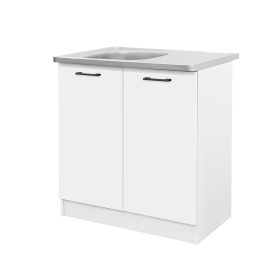 Praktik 80 dulap de bază cu 2 uși și chiuvetă, alb-alb