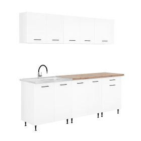   Dulap de bucătărie Primo 220 alb, blat de lucru din stejar charlestone