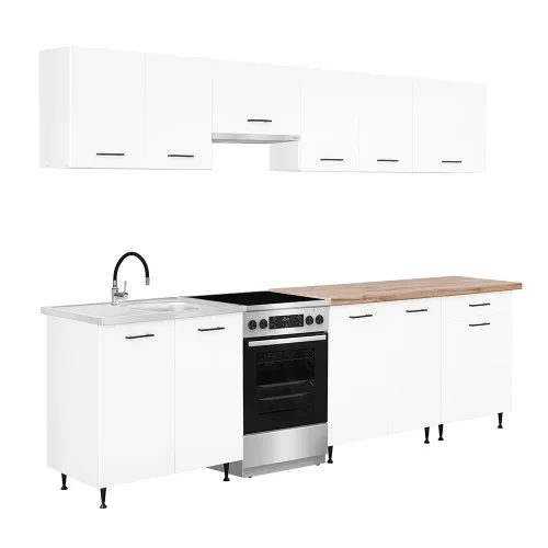 Unitate de bucătărie Primo 280 cu blat de lucru din stejar charlestone alb