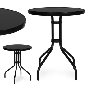   Masă rotundă de grădină cu cadru metalic 60 cm sticlă călită, negru