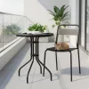 Masă rotundă de grădină cu cadru metalic 60 cm sticlă călită, negru