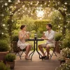 Masă rotundă de grădină cu cadru metalic 60 cm sticlă călită, negru