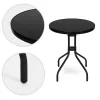 Masă rotundă de grădină cu cadru metalic 60 cm sticlă călită, negru