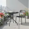 Masă rotundă de grădină cu cadru metalic 80 cm sticlă călită, negru