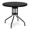 Masă rotundă de grădină cu cadru metalic 80 cm sticlă călită, negru