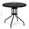 Masă rotundă de grădină cu cadru metalic 80 cm sticlă călită, negru