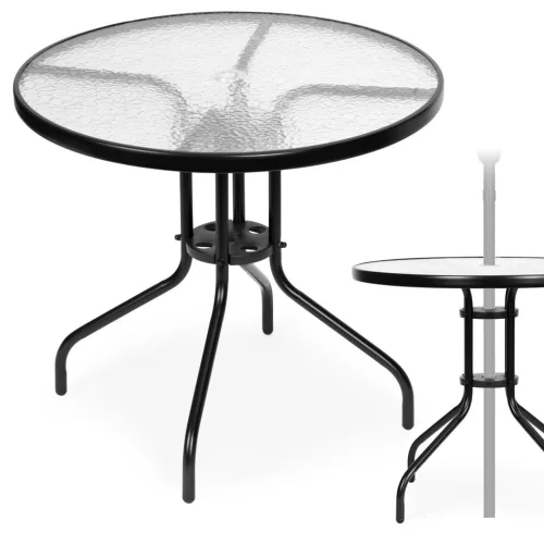 Masă rotundă de grădină din sticlă cu cadru metalic 80 cm