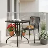 Masă de grădină cu cadru metalic 60x60 cm sticlă călită, negru
