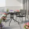Masă de grădină cu cadru metalic 80x80 cm sticlă călită, negru