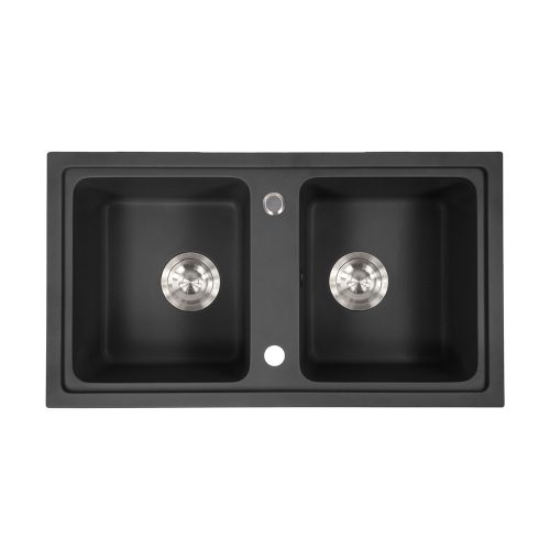 Chiuveta patrata Tia cu doua cuve din granit, neagra