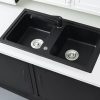 Chiuveta patrata Tia cu doua cuve din granit, neagra