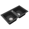 Chiuveta patrata Tia cu doua cuve din granit, neagra