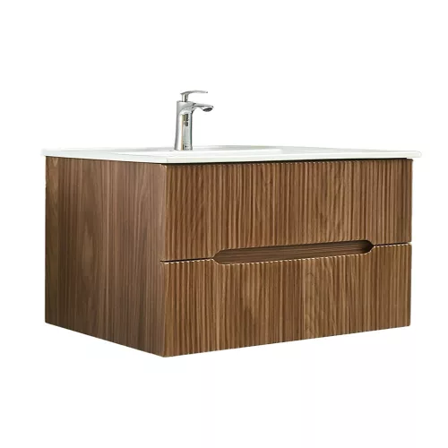 Masca de baie Trent 100 cu chiuveta ceramica, 2 sertare, stejar apus de soare