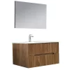 Mobilier de baie Trent 100 cm cu chiuveta ceramica 2 sertare si oglinda 60x100 cm stejar apus de soare