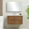 Mobilier de baie Trent 100 cm cu chiuveta ceramica 2 sertare si oglinda 60x100 cm stejar apus de soare