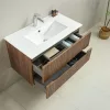 Mobilier de baie Trent 100 cm cu chiuveta ceramica 2 sertare si oglinda 60x100 cm stejar apus de soare