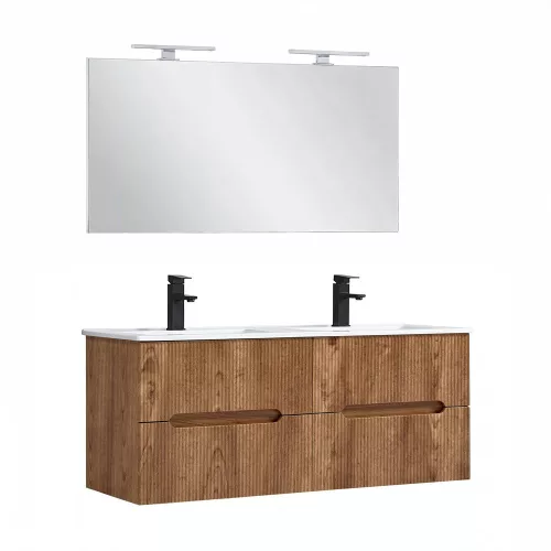 Mobilier de baie Trent 120 cm cu chiuveta si oglinda ceramica 60x120 cm stejar apus de soare