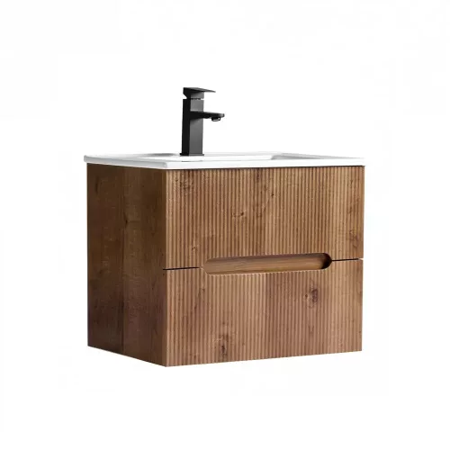 Masca de baie Trent 60 cu chiuveta ceramica, 2 sertare, stejar apus de soare