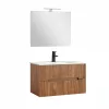 Mobilier de baie Trent 80 cm cu chiuveta ceramica 2 sertare si oglinda 60x80 cm stejar apus de soare