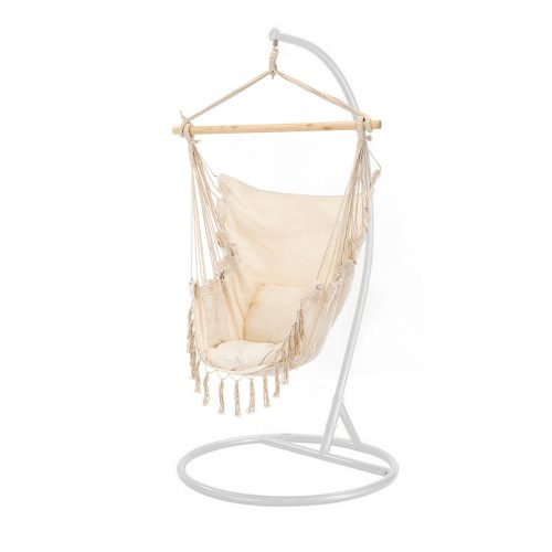 Scaun suspendat Puerto cu suport bej-alb