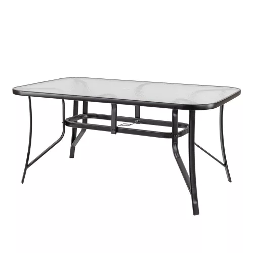 Masa de gradina Canillo cu cadru metalic si sticla, neagra