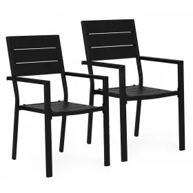   Set de 2 scaune de grădină cu cadru metalic și scaun din plastic negru
