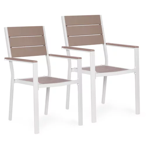 Set de 2 scaune de grădină cu cadru metalic, scaun din plastic alb