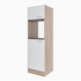 Dulap de camara Yorki anii '60, corp din stejar Sonoma, fata alb satinat