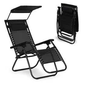 Șezlong pliabil cu copertină neagră