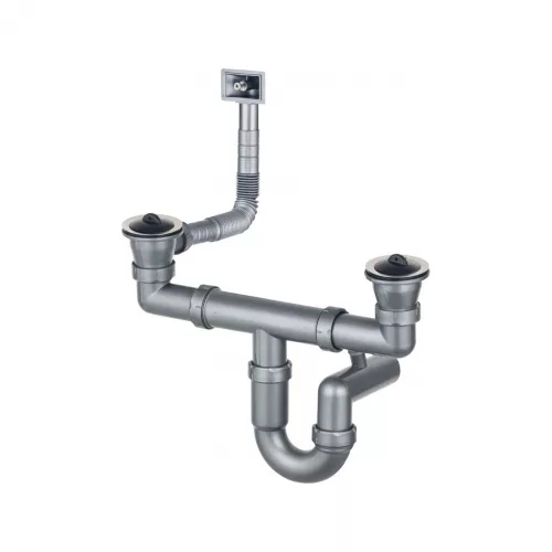 Sifon Deante pentru chiuvete cu 2 vase placate cu otel, crom